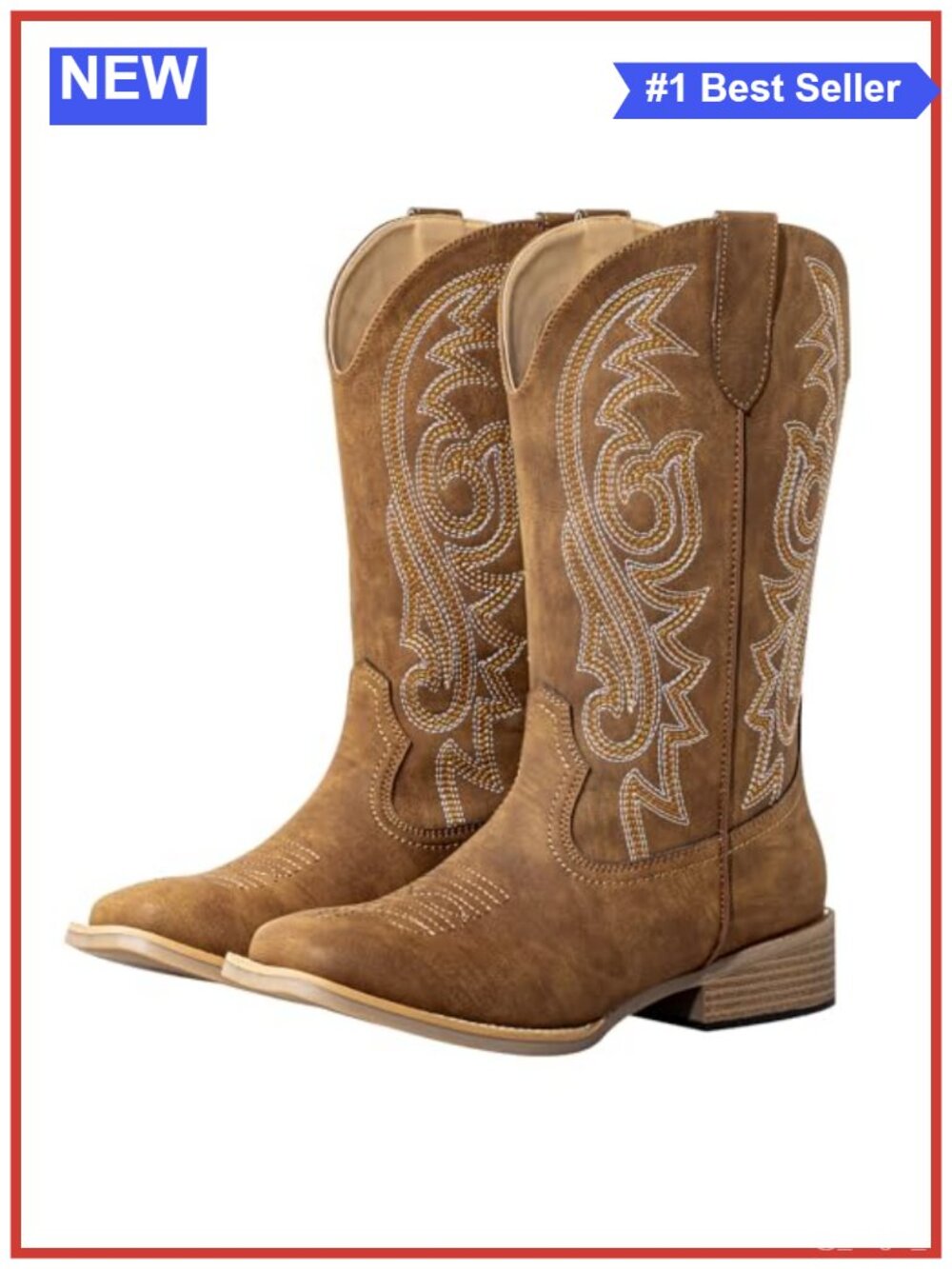 Extra Wide Calf Cowboy Boots Faux Leather Square Toe Women